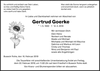 Traueranzeige von Gertrud Goerke von Giessener Allgemeine, Alsfelder Allgemeine