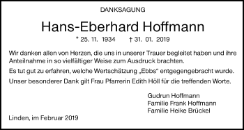Traueranzeige von Hans-Eberhard Hoffmann von Giessener Allgemeine, Alsfelder Allgemeine