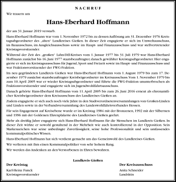 Traueranzeige von Hans-Eberhard Hoffmann von Giessener Allgemeine, Alsfelder Allgemeine