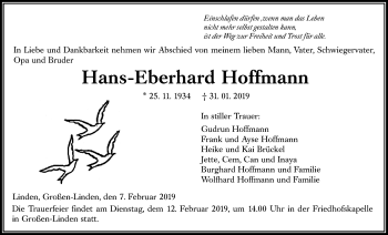 Traueranzeige von Hans-Eberhard Hoffmann von Giessener Allgemeine, Alsfelder Allgemeine