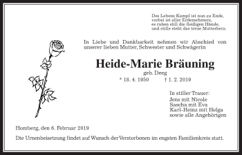 Traueranzeige von Heide-Marie Bräuning von Alsfelder Allgemeine