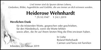Traueranzeige von Heiderose Wehnhardt von Wetterauer Zeitung, Wetterauer Zeitung