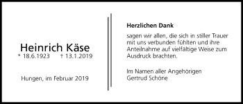 Traueranzeige von Heinrich Käse von Licher Wochenblatt, Licher Wochenblatt, Licher Wochenblatt