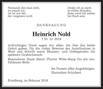 Traueranzeige von Heinrich Nold von Wetterauer Zeitung, Wetterauer Zeitung