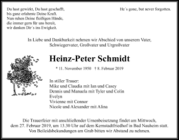 Traueranzeige von Heinz-Peter Schmidt von Wetterauer Zeitung, Wetterauer Zeitung
