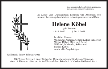 Traueranzeige von Helene Köbel von Wetterauer Zeitung, Wetterauer Zeitung