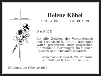 Traueranzeige von Helene Köbel von Wetterauer Zeitung, Wetterauer Zeitung