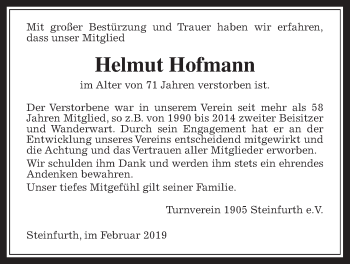 Traueranzeige von Helmut Hofmann von Wetterauer Zeitung, Wetterauer Zeitung