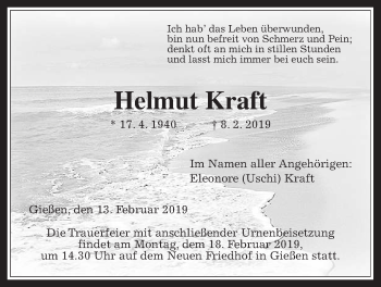 Traueranzeige von Helmut Kraft von Giessener Allgemeine, Alsfelder Allgemeine