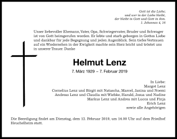 Traueranzeige von Helmut Lenz von Giessener Allgemeine, Alsfelder Allgemeine