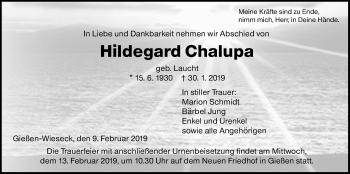 Traueranzeige von Hildegard Chalupa von Giessener Allgemeine, Alsfelder Allgemeine