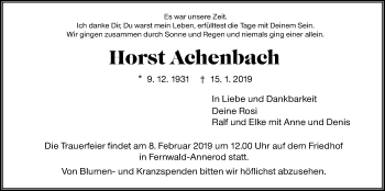 Traueranzeige von Horst Achenbach von Giessener Allgemeine, Alsfelder Allgemeine
