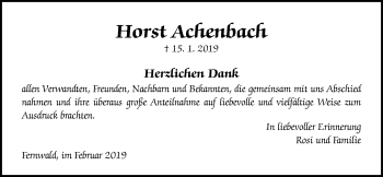 Traueranzeige von Horst Achenbach von Giessener Allgemeine, Alsfelder Allgemeine