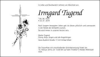 Traueranzeige von Irmgard Tugend 