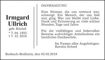 Traueranzeige von Irmgard Ullrich von Wetterauer Zeitung, Wetterauer Zeitung