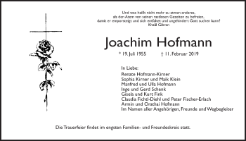 Traueranzeige von Joachim Hofmann von Wetterauer Zeitung, Wetterauer Zeitung