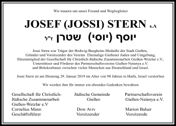 Traueranzeige von Josef Stern von Giessener Allgemeine, Alsfelder Allgemeine