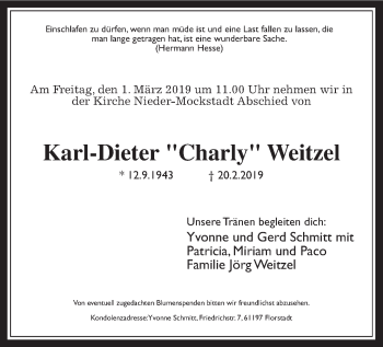 Traueranzeige von Karl-Dieter Weitzel von Wetterauer Zeitung, Wetterauer Zeitung