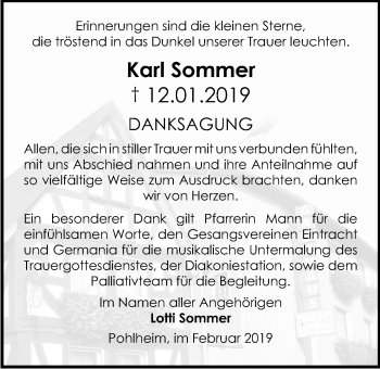 Traueranzeige von Karl Sommer von Giessener Allgemeine, Alsfelder Allgemeine
