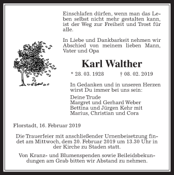 Traueranzeige von Karl Walther von Wetterauer Zeitung, Wetterauer Zeitung