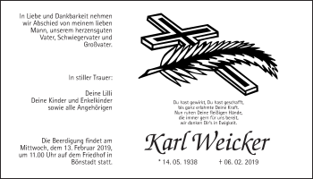 Traueranzeige von Karl Weicker von Wetterauer Zeitung, Wetterauer Zeitung