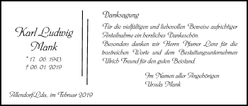 Traueranzeige von Karl Ludwig Mank von Giessener Allgemeine, Alsfelder Allgemeine