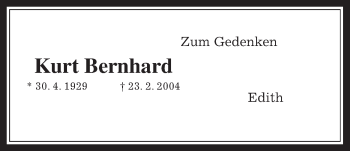 Traueranzeige von Kurt Bernhard von Wetterauer Zeitung, Wetterauer Zeitung