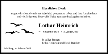Traueranzeige von Lothar Heimrich von Wetterauer Zeitung, Wetterauer Zeitung