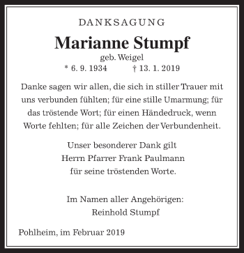 Traueranzeige von Marianne Stumpf von Giessener Allgemeine, Alsfelder Allgemeine