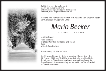 Traueranzeige von Mario Becker von Wetterauer Zeitung, Wetterauer Zeitung