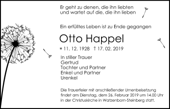 Traueranzeige von Otto Happel von Giessener Allgemeine, Alsfelder Allgemeine