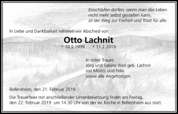Traueranzeige von Otto Lachnit von Licher Wochenblatt, Licher Wochenblatt, Licher Wochenblatt