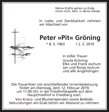 Traueranzeige von Peter Gröning von Wetterauer Zeitung, Wetterauer Zeitung