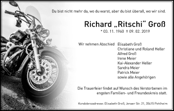Traueranzeige von Richard Groß von Giessener Allgemeine, Alsfelder Allgemeine