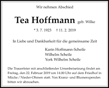 Traueranzeige von Tea Hoffmann von Mücker Stimme