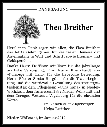 Traueranzeige von Theo Breither von Wetterauer Zeitung, Wetterauer Zeitung