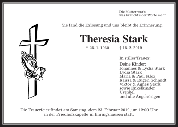 Traueranzeige von Theresia Stark von Alsfelder Allgemeine