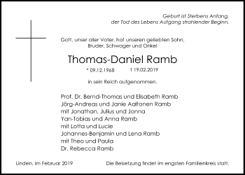 Traueranzeige von Thomas-Daniel Ramb von Giessener Allgemeine, Alsfelder Allgemeine
