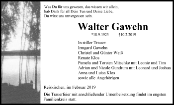 Traueranzeige von Walter Gawehn von Giessener Allgemeine, Alsfelder Allgemeine