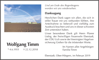 Traueranzeige von Wolfgang Timm von Licher Wochenblatt, Licher Wochenblatt, Licher Wochenblatt