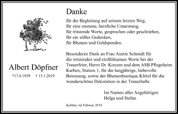 Traueranzeige von Albert Döpfner von Bad Vilbel/Karben