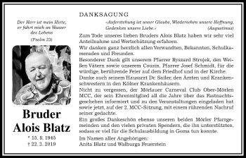 Traueranzeige von Alois Blatz von Wetterauer Zeitung