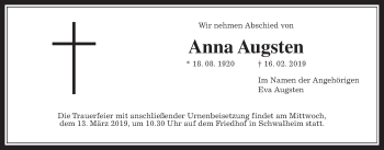 Traueranzeige von Anna Augsten von Wetterauer Zeitung