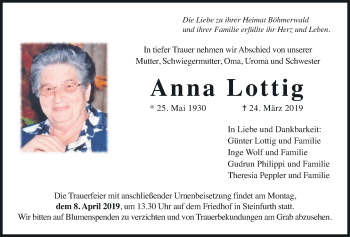 Traueranzeige von Anna Lottig von Wetterauer Zeitung