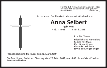 Traueranzeige von Anna Seibert von Giessener Allgemeine, Alsfelder Allgemeine