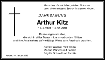 Traueranzeige von Arthur Kitz von Bad Vilbel/Karben
