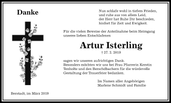 Traueranzeige von Artur Isterling von Wetterauer Zeitung