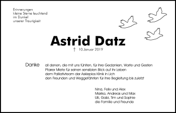 Traueranzeige von Astrid Datz von Giessener Allgemeine, Alsfelder Allgemeine