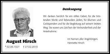 Traueranzeige von August Hirsch von Wetterauer Zeitung