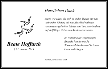 Traueranzeige von Beate Hoffarth von Bad Vilbel/Karben